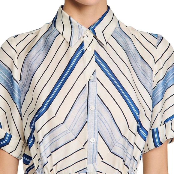 Lison Spider Blue Print Spiral Motif Silk Midi Dress - Picture 3 of 7